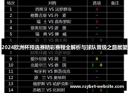 2024欧洲杯预选赛精彩赛程全解析与球队晋级之路展望